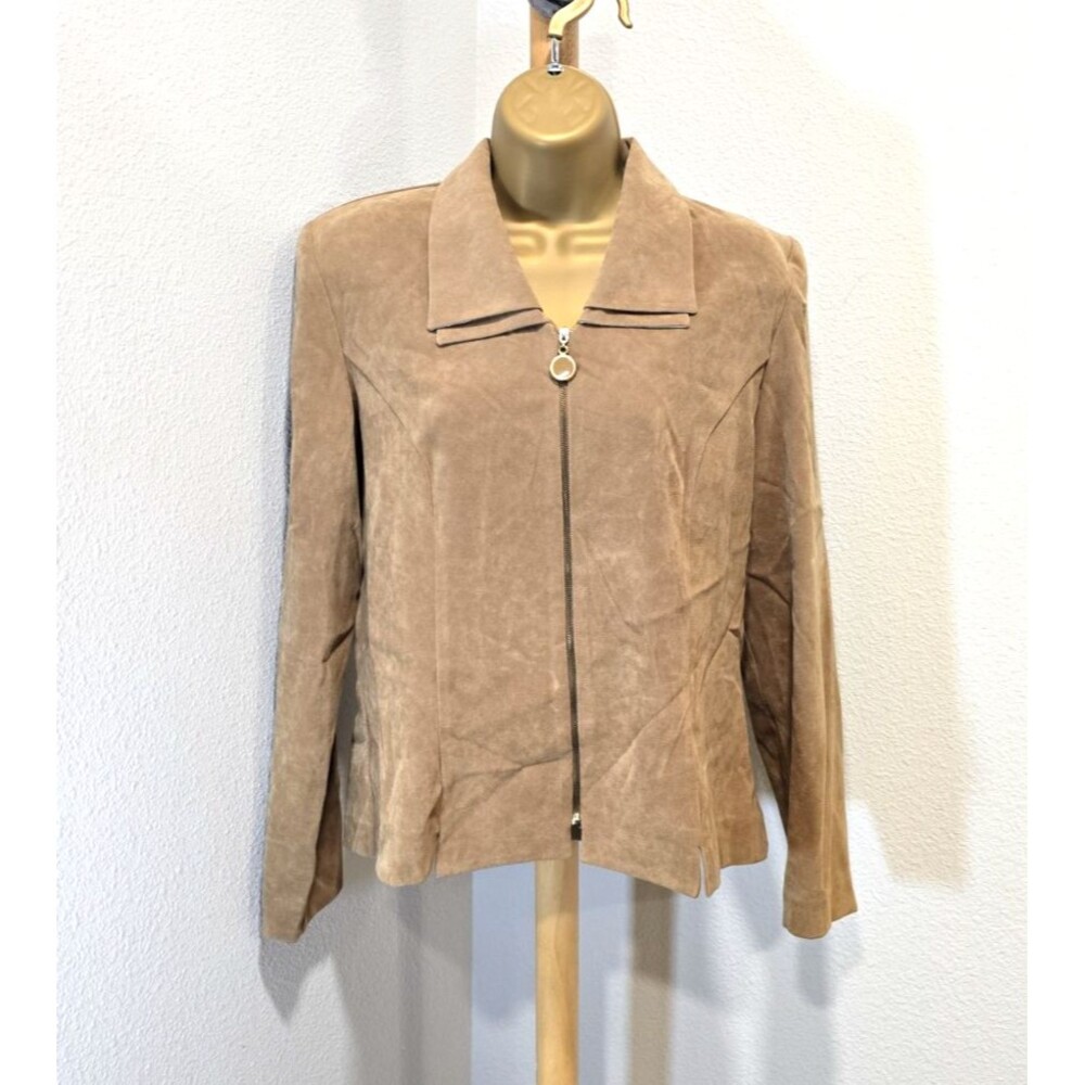 Maren 80s Vtg Faux Suede Jacket Medium Tan Office Career Retro Full Zip Business